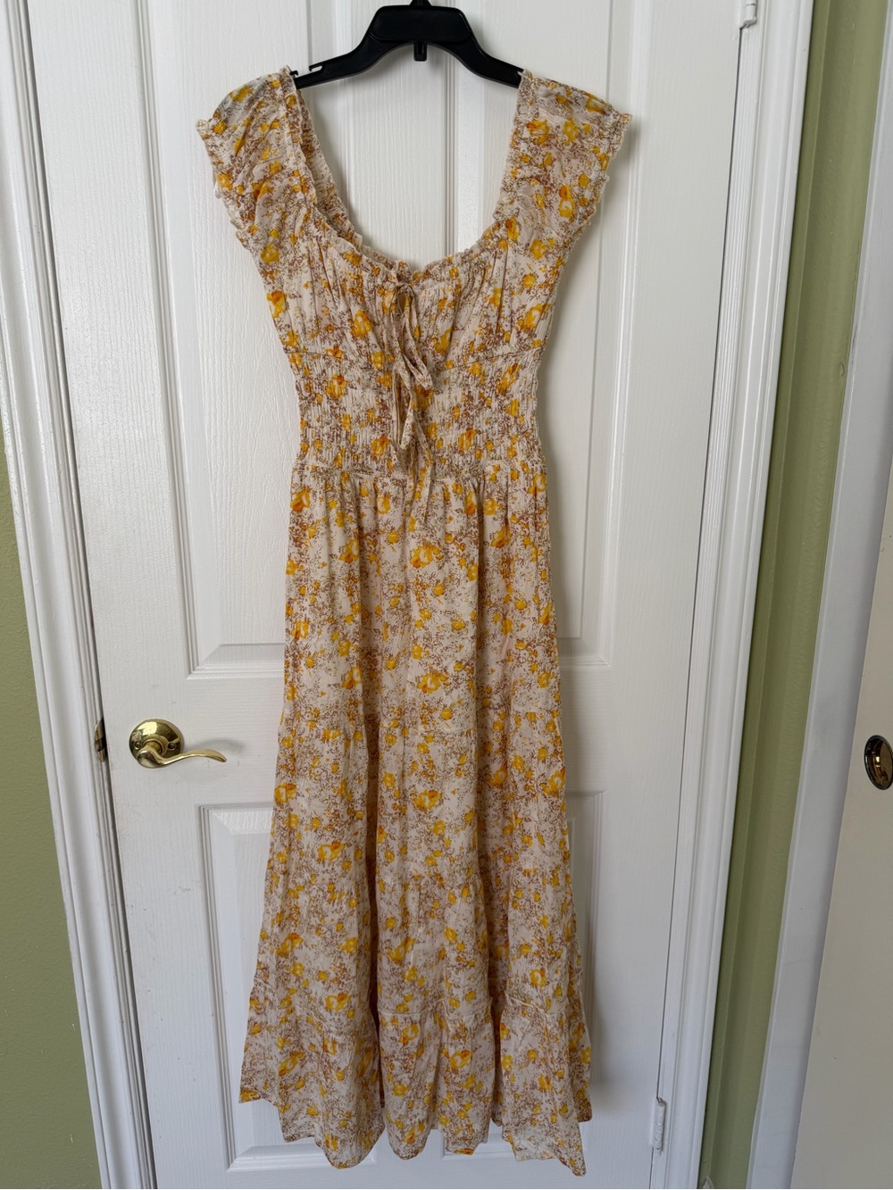 Yellow Floral Smocked Maxi Dress with Ruffle Straps